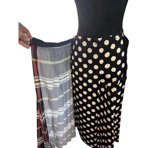 Zara Woman Mixed Print Pleated Midi Skirt Plaid Polka Dot Floral Black Red M - Picture 14 of 16